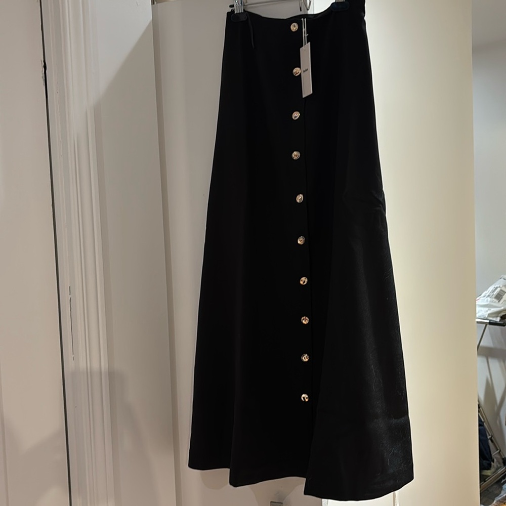 Reformation Black A-Line Skirt with Silver Buttons